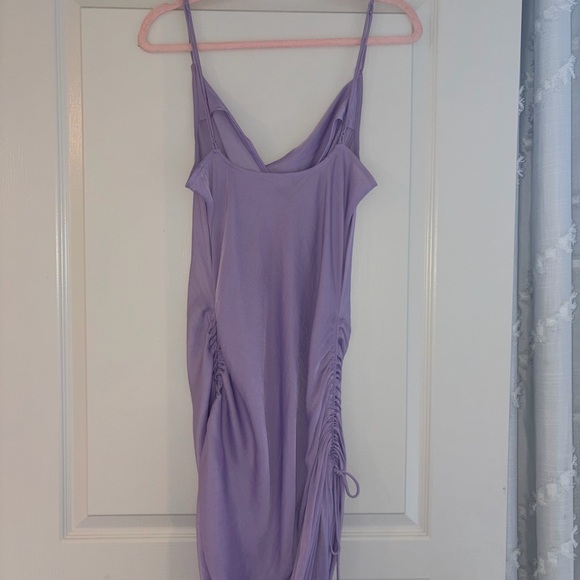 Free People Purple Silk Slip Dress W/ Ruching & Ties On Sides - Picture 5 of 5